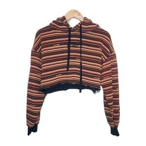 I Am Gia Cira Striped Cropped Hoodie‎ Pullover Oversized Relaxed Sweatshirt M